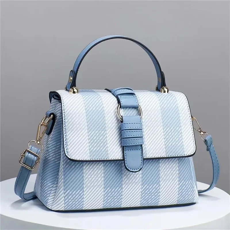 Korean Style PU Check Tote Bag for Women 2024, Large Crossbody Shoulder Bag with Inner Pockets