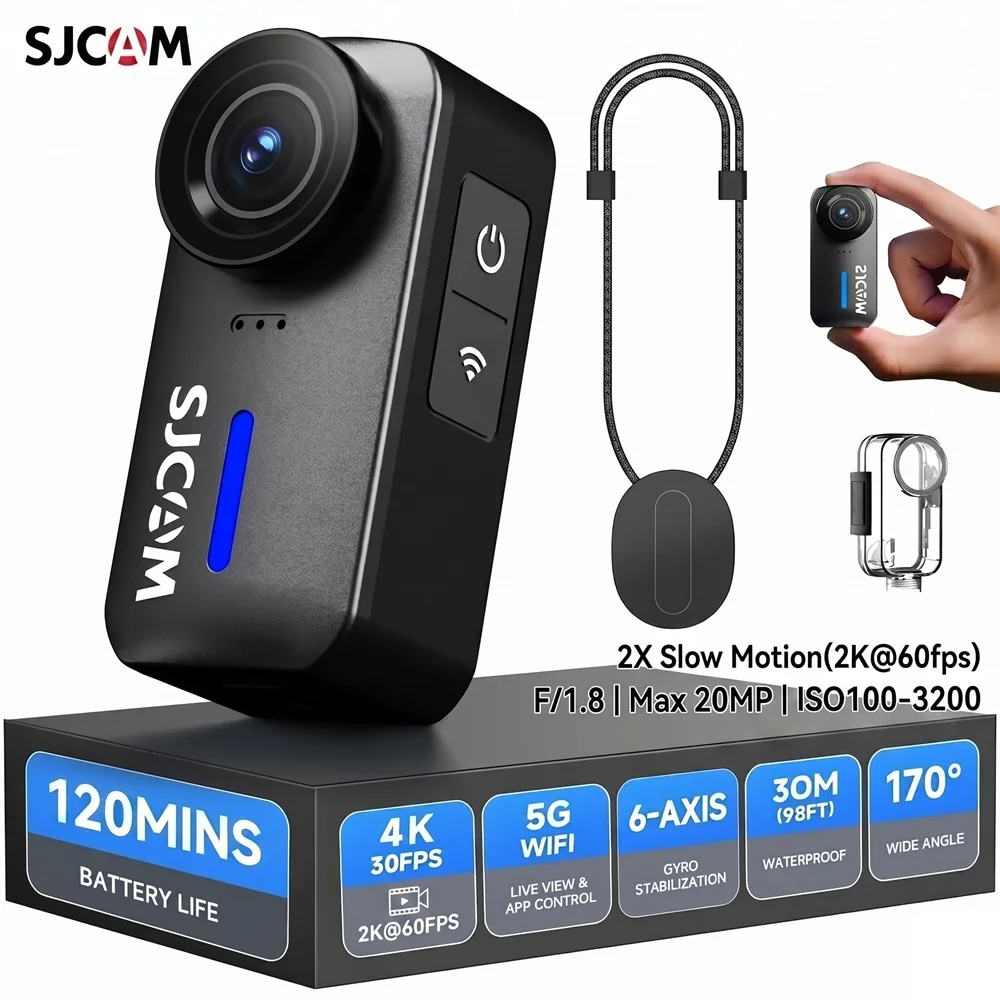 SJCAM C110 Plus 4K Action Camera Gyro Stabilization 170° Wide Angle Waterproof Vlog Cam for Streaming Cycling & Diving Outdoo