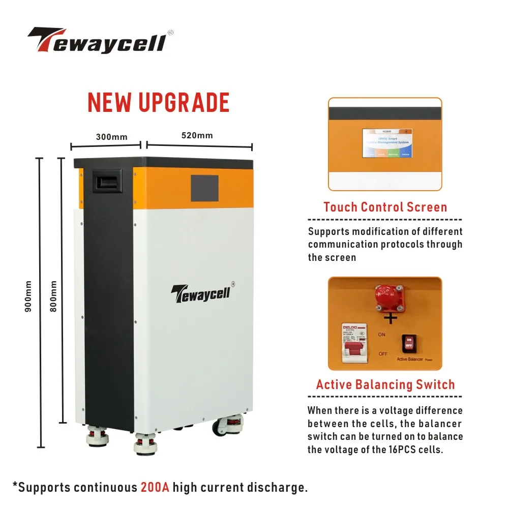 Tewaycell Nowa aktualizacja 15KWh 51.2V 300Ah LiFePO4 Bateria 48V Powerwall Obsługa 200A 10KW Moc wyjściowa UE US NO TAX