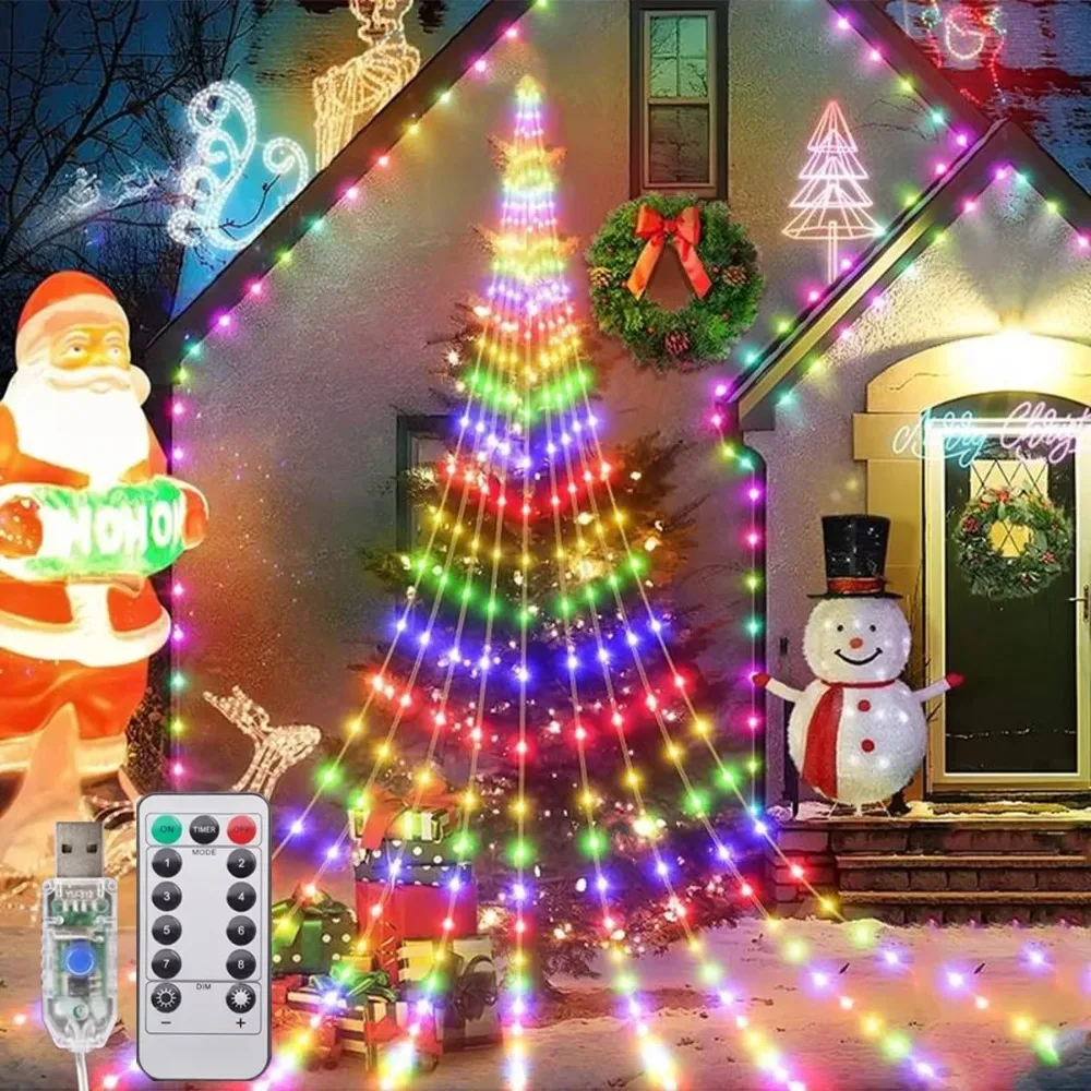 LED 2M USB RGB Waterfall String Lights Remote Control for Christmas Tree Outdoor Garden Yard Party 2026 New
