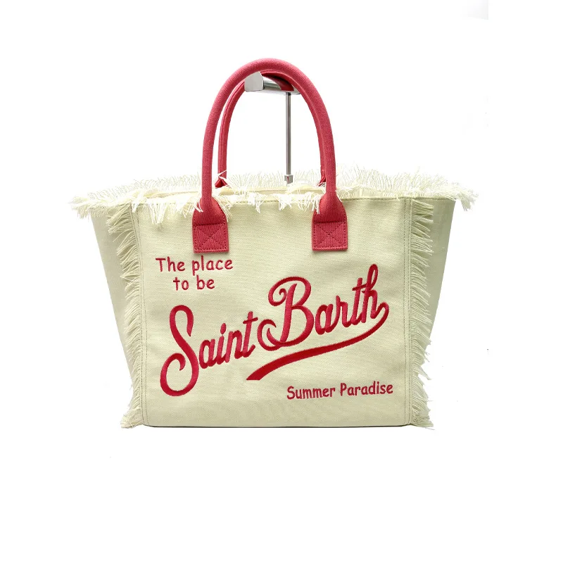 

SAINT BARTH Commuter PractiNew women's large capacity leisure travel canvas embroidered handmade tassel handbag tote bag