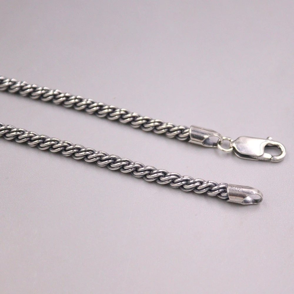 Real Solid 925 Sterling Silver Chain Men 3.5mm Twist Rope Necklace 29-34g/55-65cm