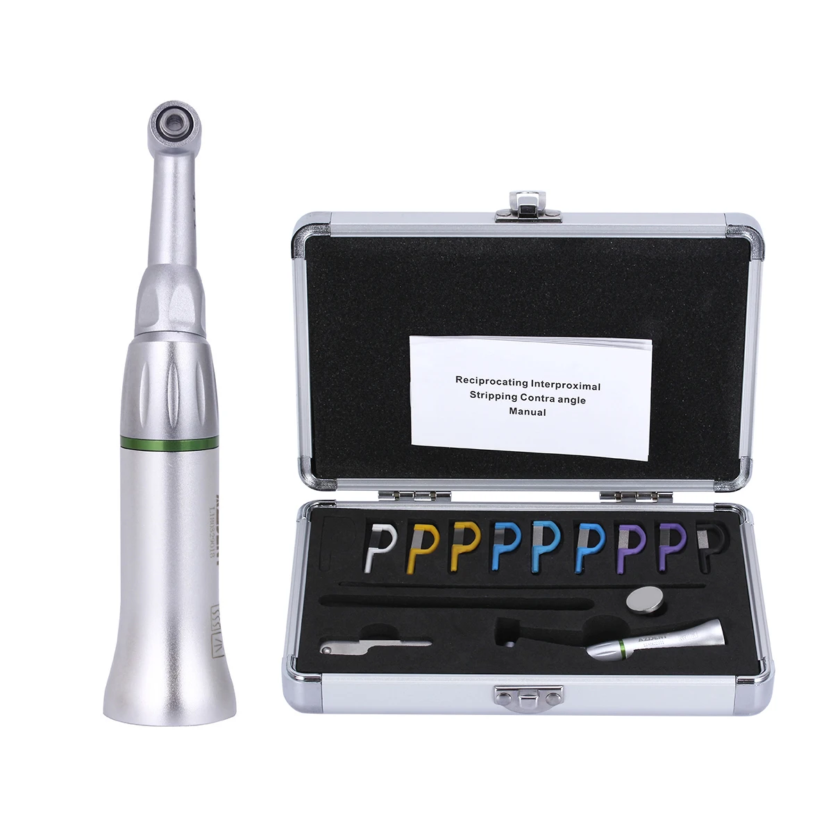 AZDENT Dental Low Speed Handpieces 4:1 Reduction Contra Angle Reciprocating Interproximal Strip IPR System Green Ring