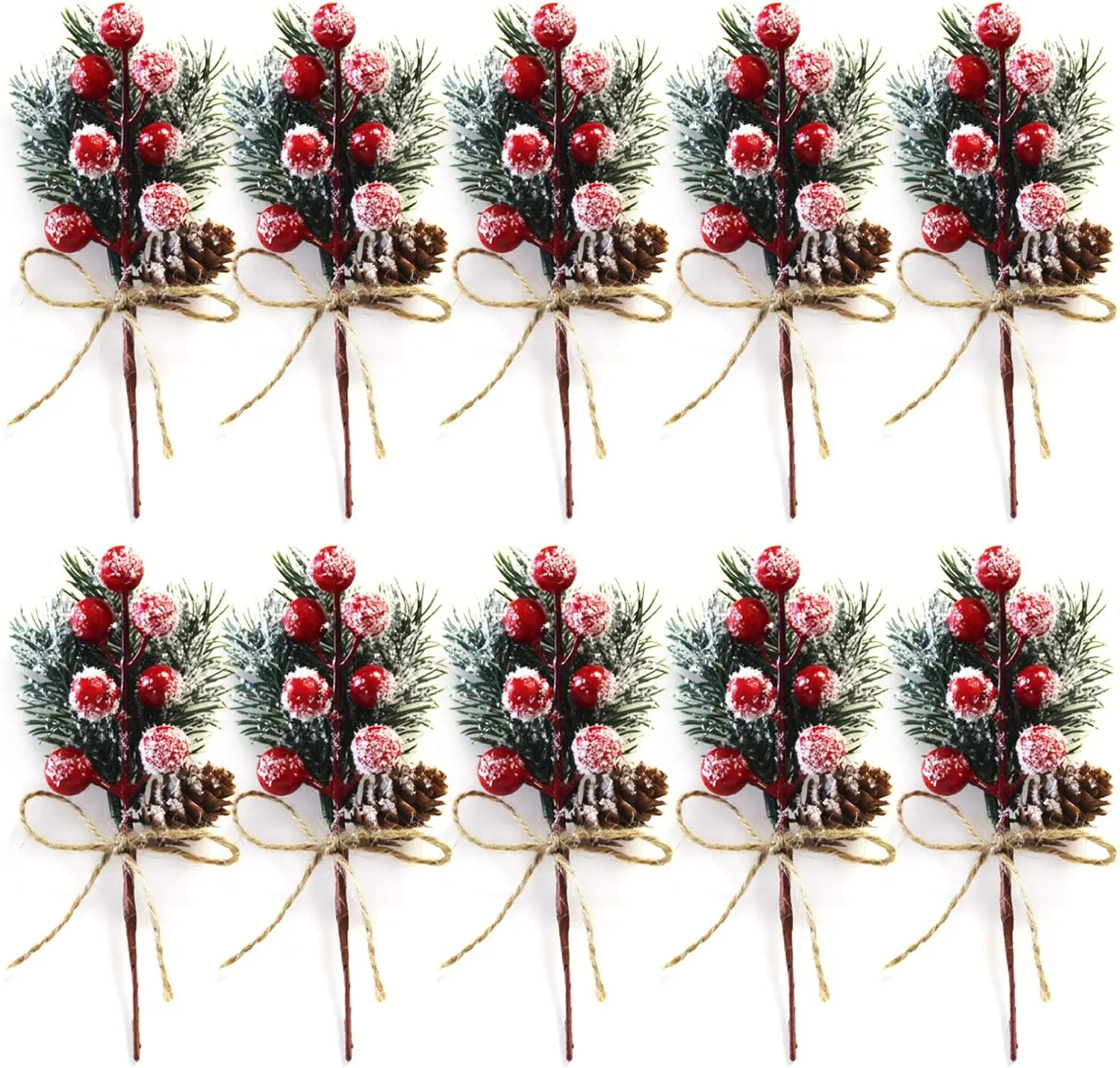 

10 Pcs Christmas Tree Pine Berry Decoration Red Berry Pine Cones Christmas Leaf Decorations for Christmas Wreath Accessories