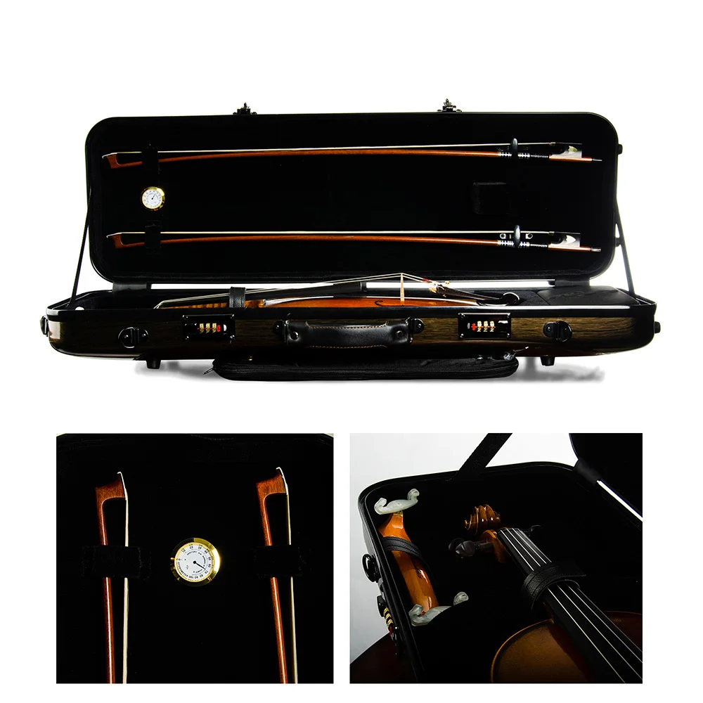 Rectangular Violin Case Dark Gold with Sheet Music Bag Code Lock Extra Bag Waterproof Hybrid Carbon Fiber 4/4 Size