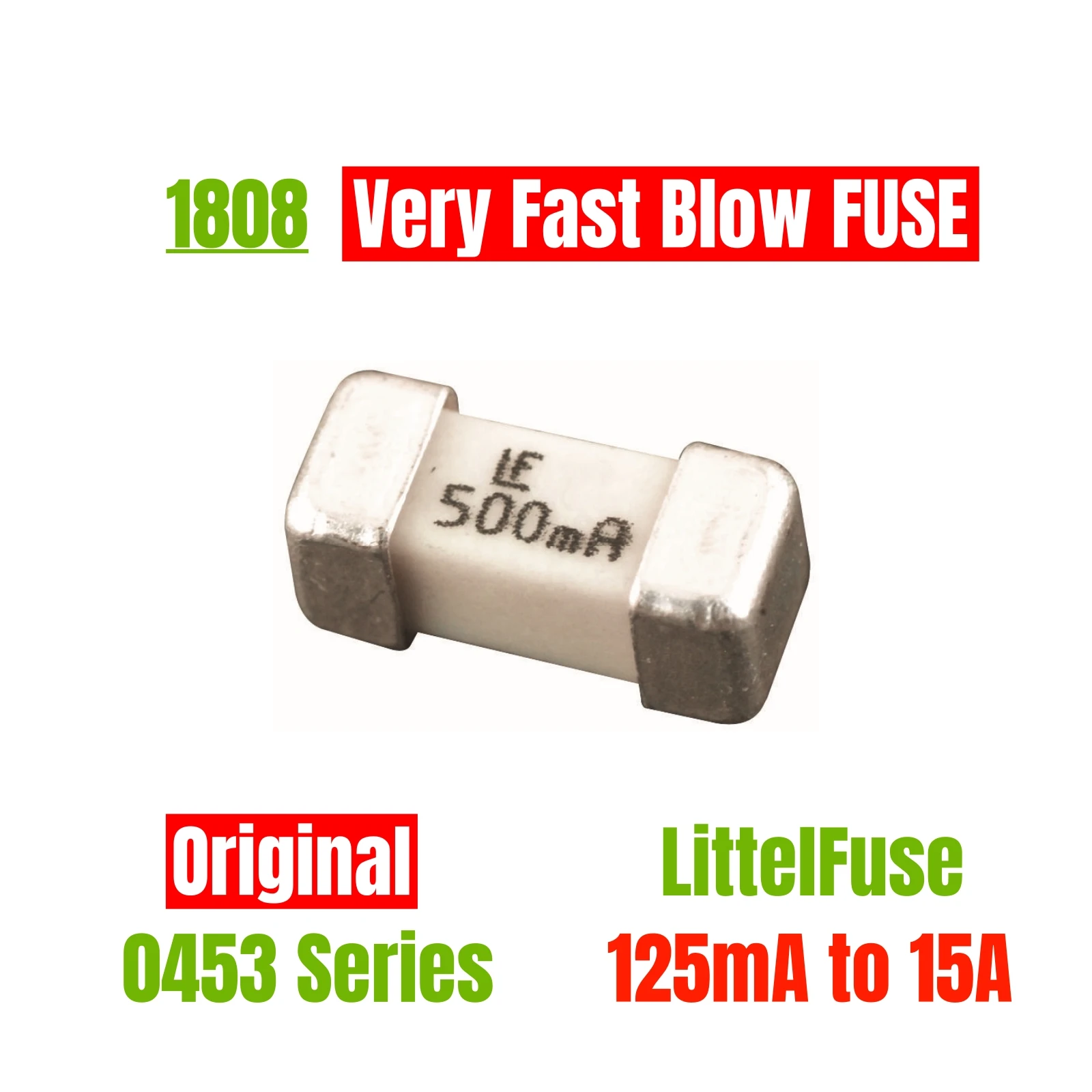 10 Uds nuevo LF 1808 SMD fusible de soplado rápido 125V 200mA 250mA 375mA 500mA 750mA 1A 1.5A 2A 2.5A 3A 3.15A 3.5A 4A 5A 6A 7A 8A 10A 12A 15A