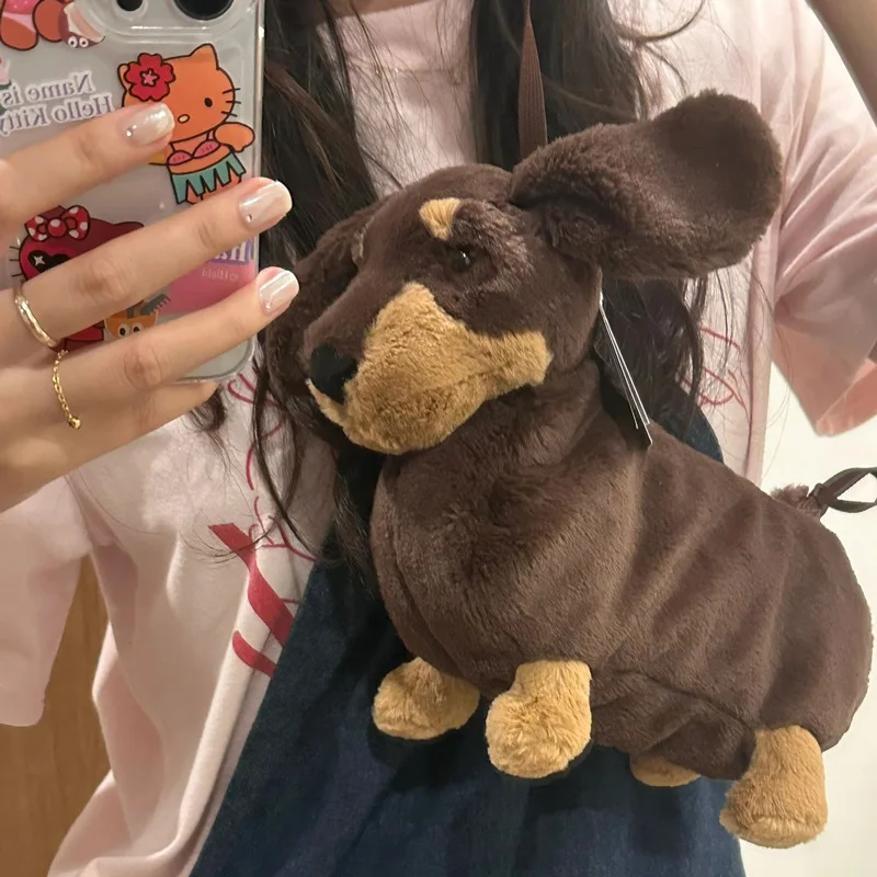 Girl Cute Funny Plush Doll Dog Shoulder Bag Girl New Casual Crossbody Bag Furry Puppy Children's Bag
