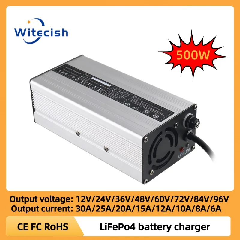 

500W 14.6V 22A 29.2V 15A 43.8V 10A 58.4V 8A 73V 6A 87.6V 5A 102.2v 116.8V LiFePO battery charger Golf car motorcycle RV charger
