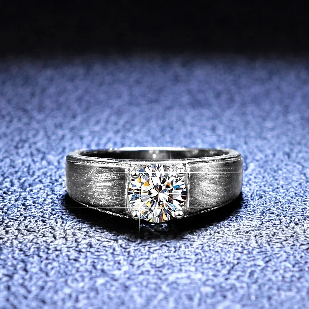 Luxury Platinum Pt950 Moissanite Diamond Rings for Men Brushed Four Claw Men's Ring Diamond Ring Jewelry Wedding Rings