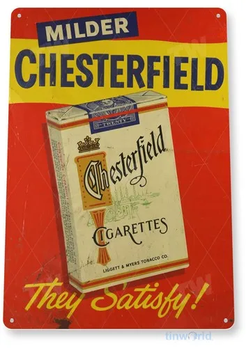 TIN SIGN Chesterfield Cigarettes, Tobacco, Retro, Rustic, Smoke Shop Décor, A285 --Tin Sign