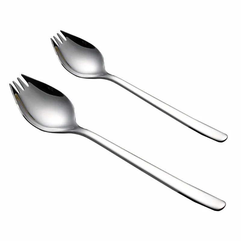 Stainless Steel Fruit Fork Spoon Tableware Suit Long Handle Ice Cream Salad Dessert Tableware Multi-Function Silver Fork