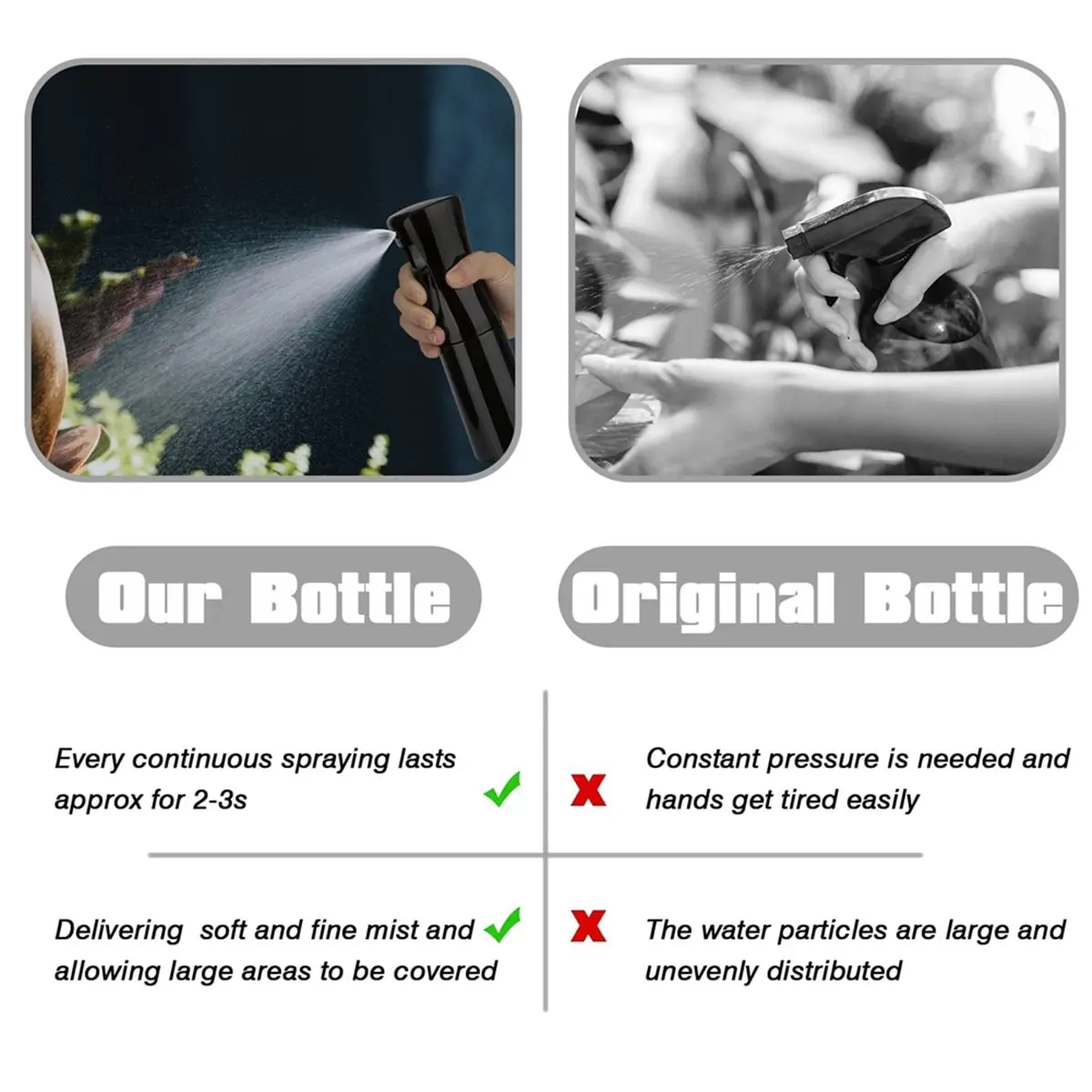 Light Weight High Pressure Bottles Refillable Bottle Continuou Mist Watering Barber Water Plant Mist Bottle Black