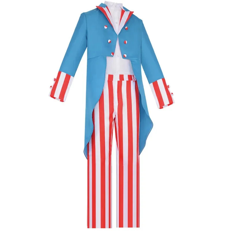 A2025 فيلم جديد العم سام تأثيري الكبار زي الوطنية الأزرق سترة الأحمر والأبيض سروال مخطط قميص الولايات المتحدة الأمريكية الأمريكية S ★   هاكسيبا.