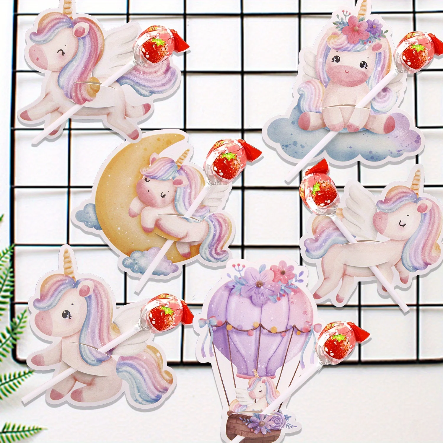 48 Stück Cartoon-Einhorn-Lutscher (mit Verpackung), Karten, Multi-Einhorn-Süßigkeiten (mit Verpackung), Halter für Geburtstagsparty-Dekoration