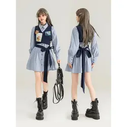 Women New American College Style Design Vest Vest Striped Dress Two-piece Set
