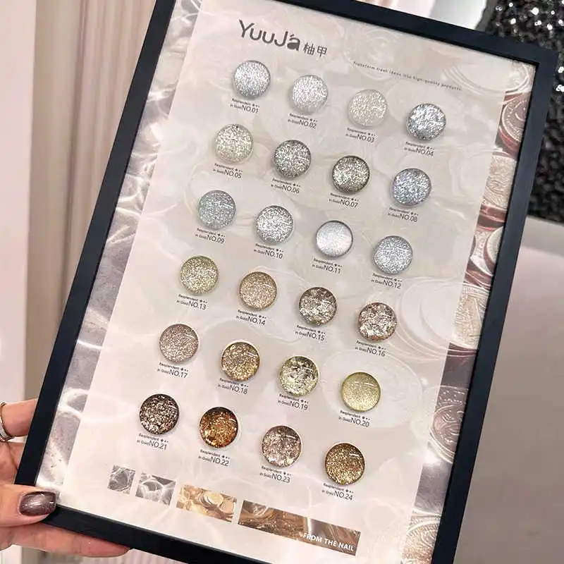 

YUUJA Высококачественный 24-цветный набор гелей для ногтей Flash Glitter Nail Salon 2025 Новая горячая распродажа Модный нетоксичный УФ-гель для дизайна ногтей оптом