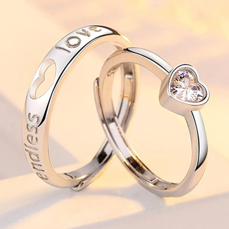 2Pcs/sets Silver Heart Matching Couple Rings Set Forever Endless Love Girls Boys Wedding Ring for Women Men Charm Jewelry Gifts