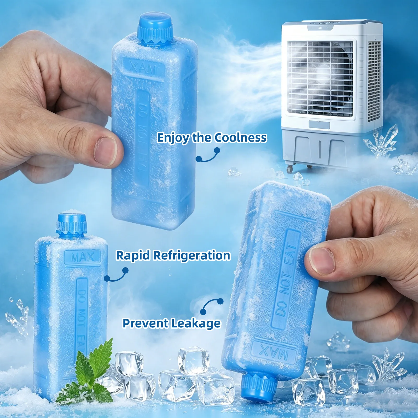 10Pcs Air Cooler Ice Pack Reusable Freezer Blocks Fast Cooling Portable Ice Bricks for Outdoor Camping Office Home Picnic