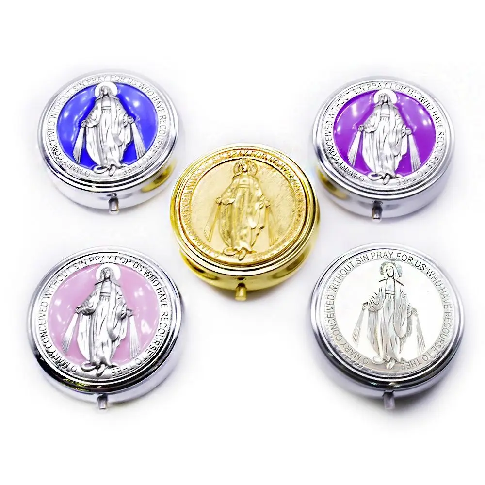 Retro Religious Jewelry Box Round Elegant Virgin Mary Gift Box Zinc Alloy Saint Benedict Jewelry Box Accessories Storage