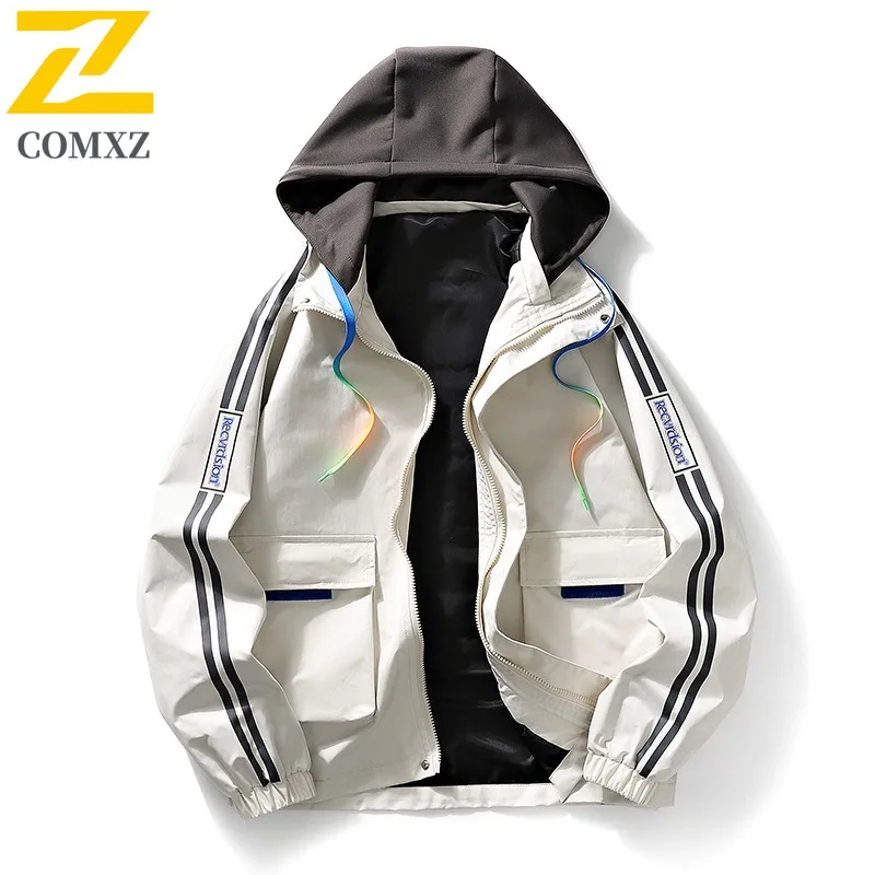 

COMXZ осенне-зимняя мужская куртка модная с капюшоном со съемным 3D карманом весеннее пальто свободная куртка топ с манжетами и рукавами 8229