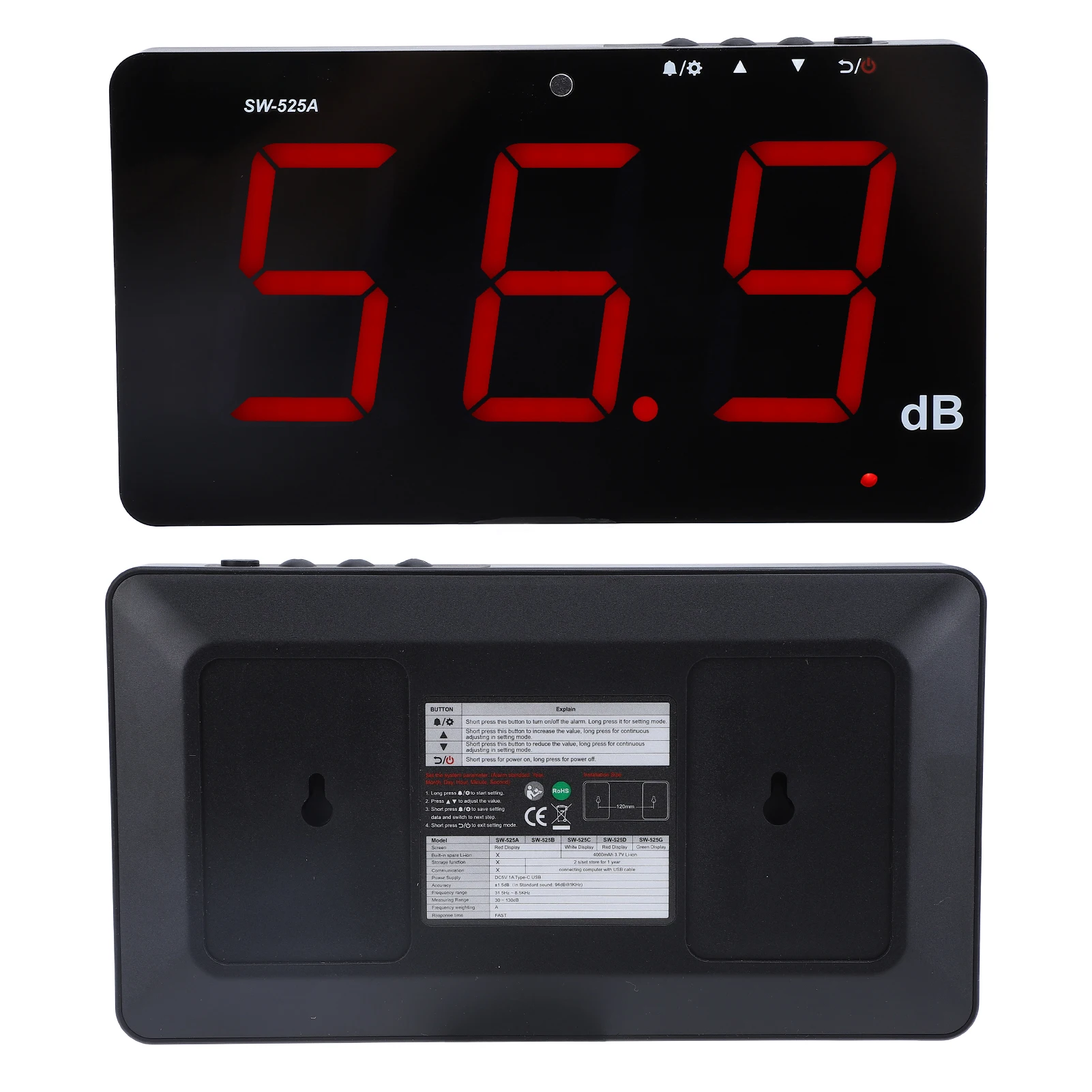 9,6 Zoll LCD Digital Schallpegelmesser Wandbehang 30 ~ 130 dB Lärmtester Lärmtester Schallpegelmesser Lärmmesser Schallmesser