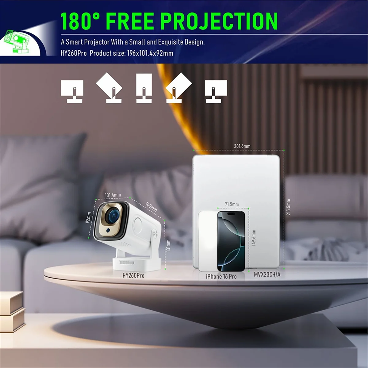 HY260 PRO 1080P Android 11 4K Projector with 200ANSI, Wifi6, BT5.4, UK Plug - High - Quality Projection in the UK -Y18A