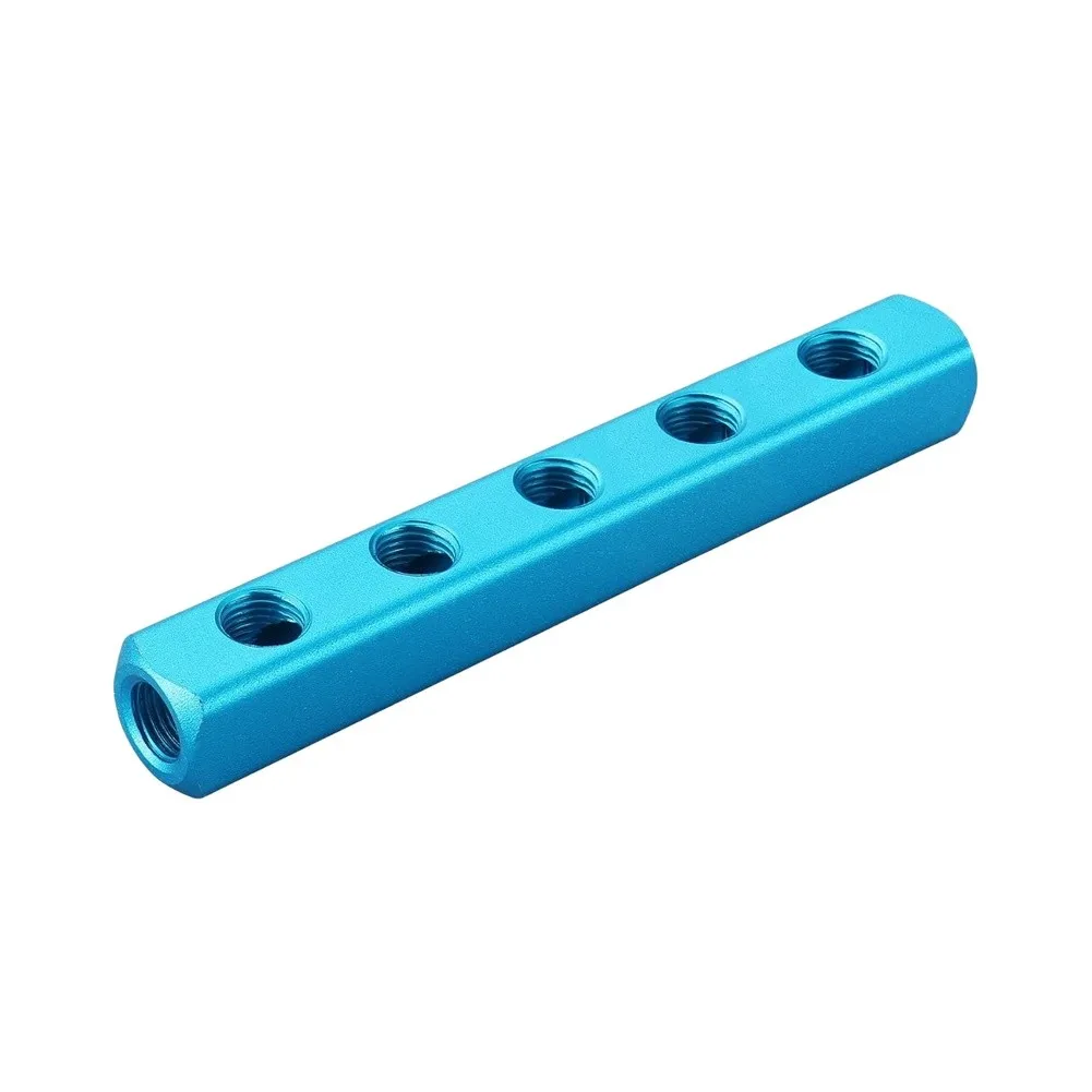 5 Way 8 Port For PT Thread Manifold Block Aluminum Construction 1/4in Thread for Pneumatic System Integration and Modularity
