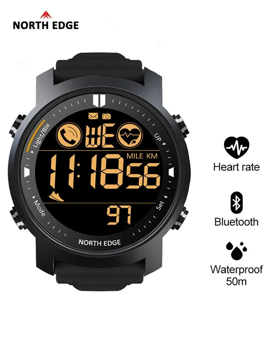 NORTH EDGE ساعة ذكية للرجال مراقب معدل ضربات القلب مقاوم للماء 50 متر السباحة الجري الرياضة عداد الخطى ساعة توقيت Smartwatch أندرويد IOS