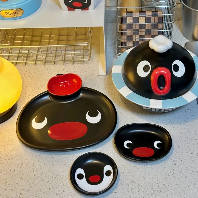 Cmyd Studio Pingu Ceramic Instant Noodle Rice Bowl With Lid Home Kitchen Daily Tableware For Dining Gift For Adult girls