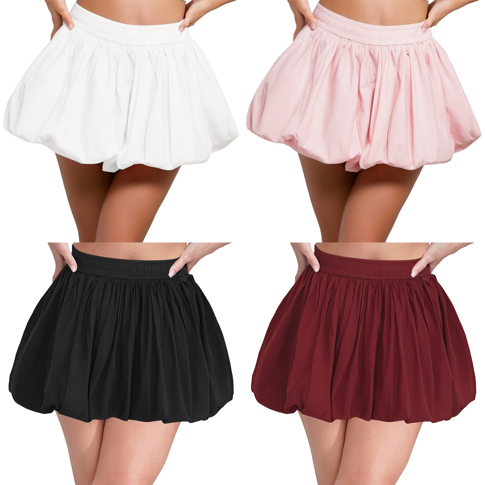 ผู้หญิงหวานสีทึบเอวยางยืด Bubble A-Line MINI Tutu กระโปรงฤดูร้อนชุดสําหรับ Holiday PARTY วันเกิดการถ่ายภาพ
