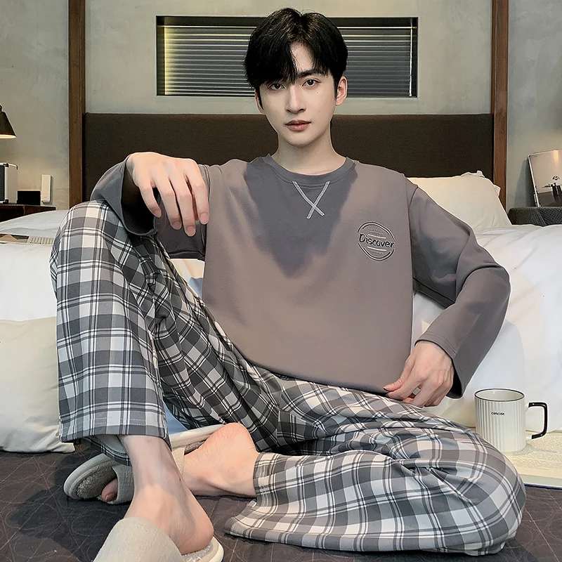 Printing Elegant Pajamas Set for Man Autumn Spring Fashion New Soft Cotton Mens Loungewear Comfortable Sleepwear for Boy pyjamas