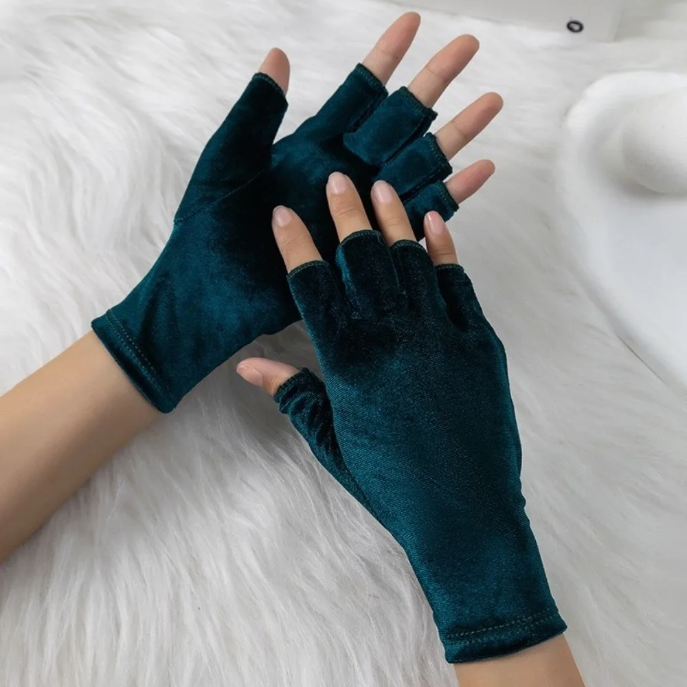 Velvet Material Winter Warm Gloves Korean Style Riding Design Fingerless Gloves Driving Style Soft Fabric Half Finger Gloves