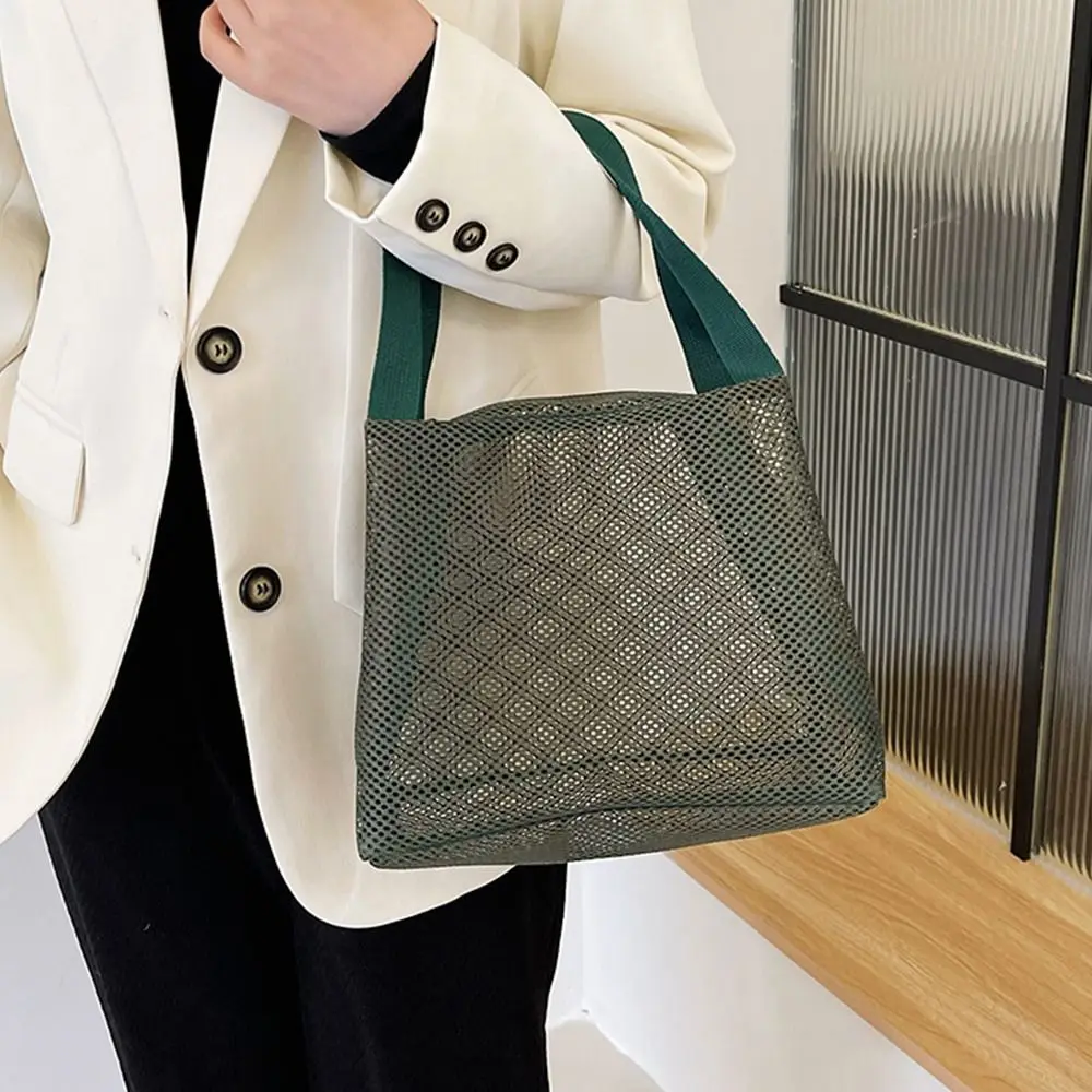 Multifunction Casual Mesh Tote Beach Bag with Handle Large Capacity Toiltery Makeup Bag Zipper Soft Cosmetic Zipper Pouch Beach