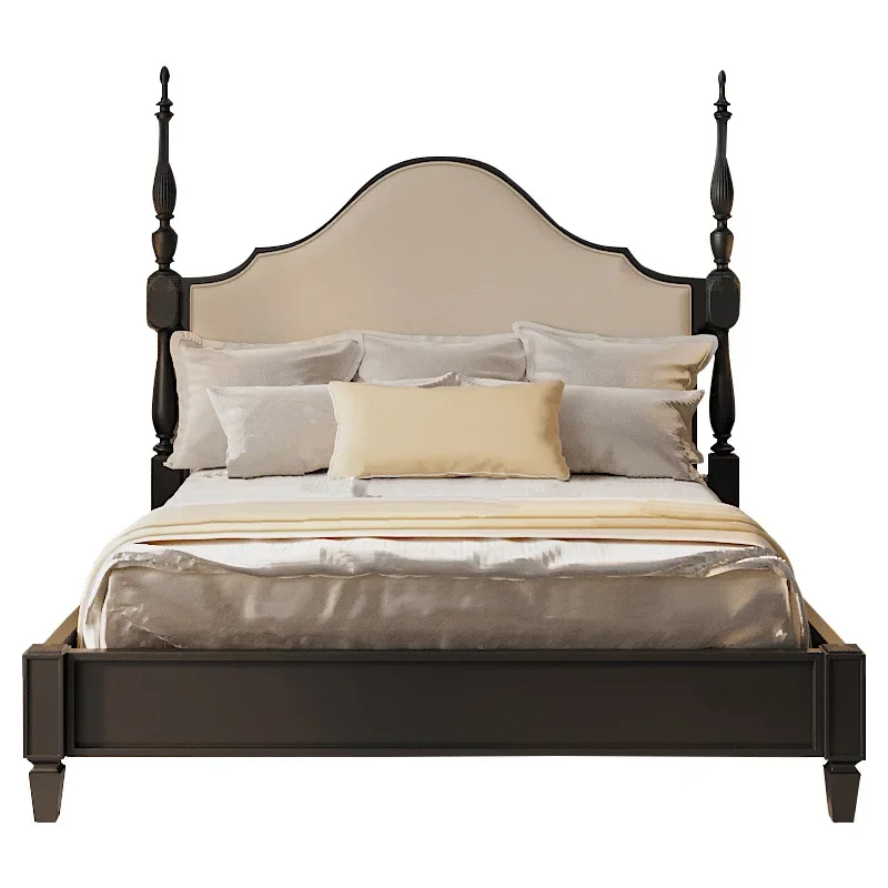 

American country solid wood bed fashionable modern villa double fabric bedside French bed high-end factory
