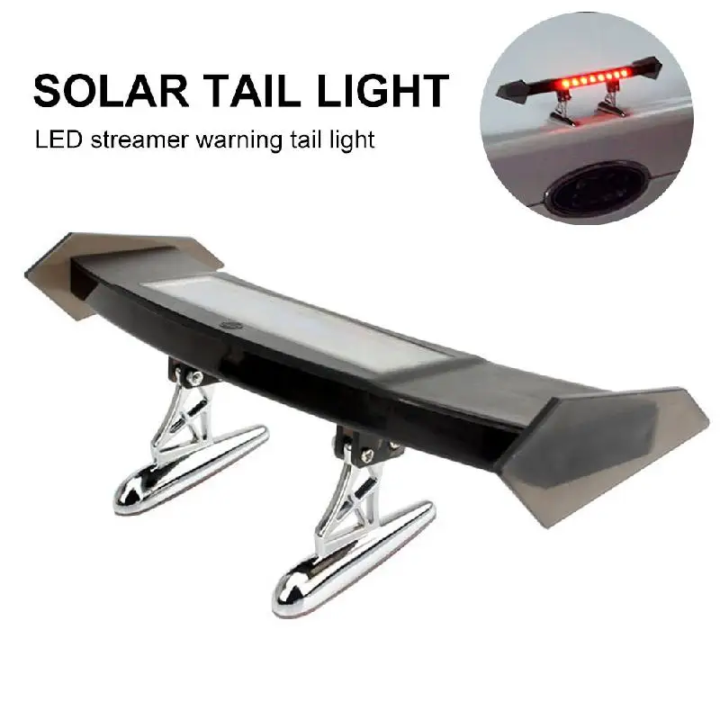 Solar Powered LED Spoiler Mini Rear Wing Car Brake Light Taillight Vibration Sensor LED Warning Lamp Turn Signal Car Accessories