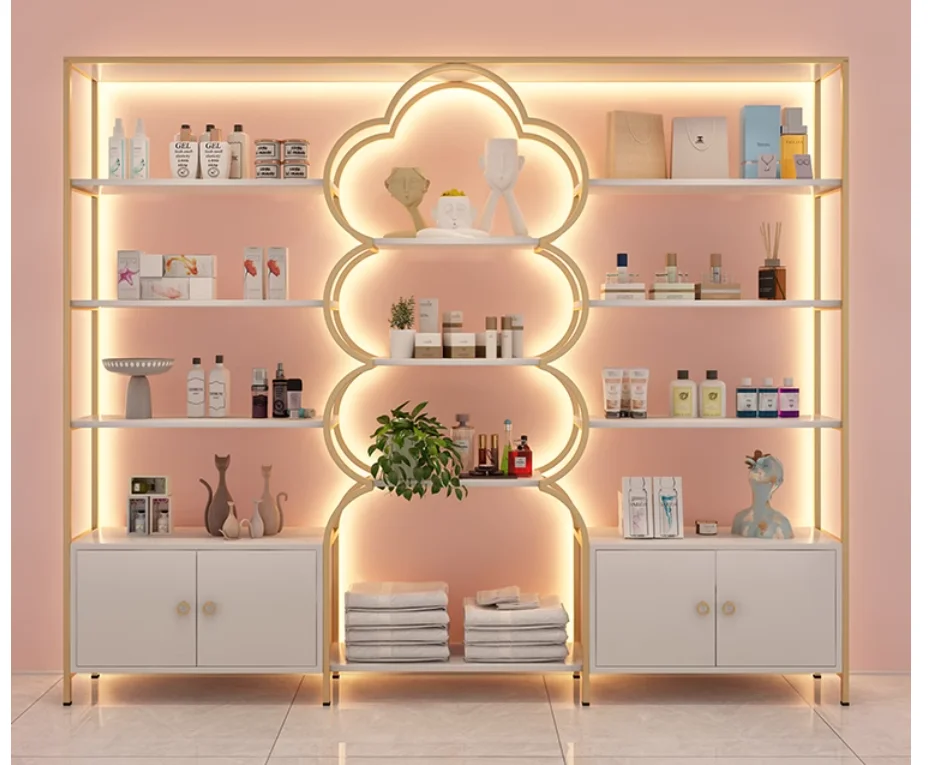 Beauty salon product display cabinet Cosmetics nail salon rack skin care shelf with gift cabinet storage rack