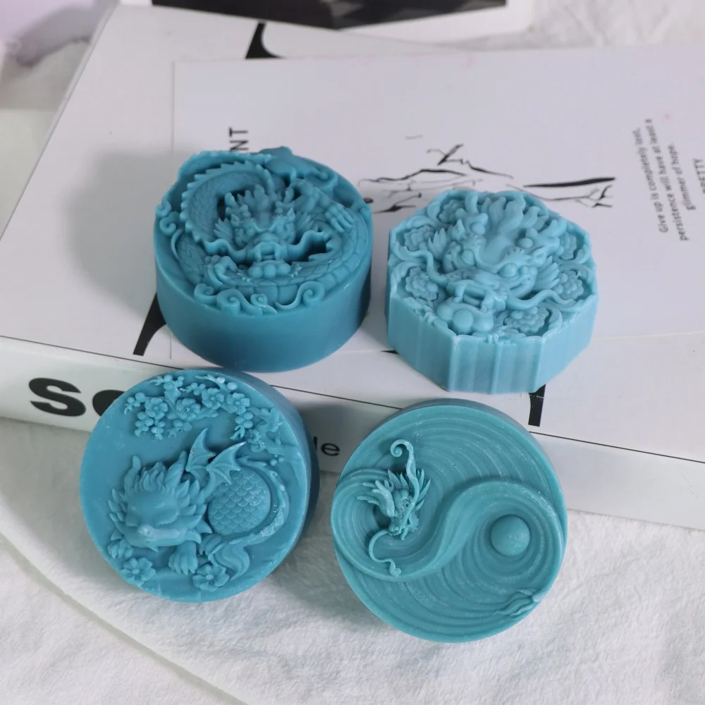 Exquisite Round Dragon Silicone Soap Mold Cute Animal Resin Soap Mold for Candy Mold Chocolate Cake Clay Candle Cake Decoration