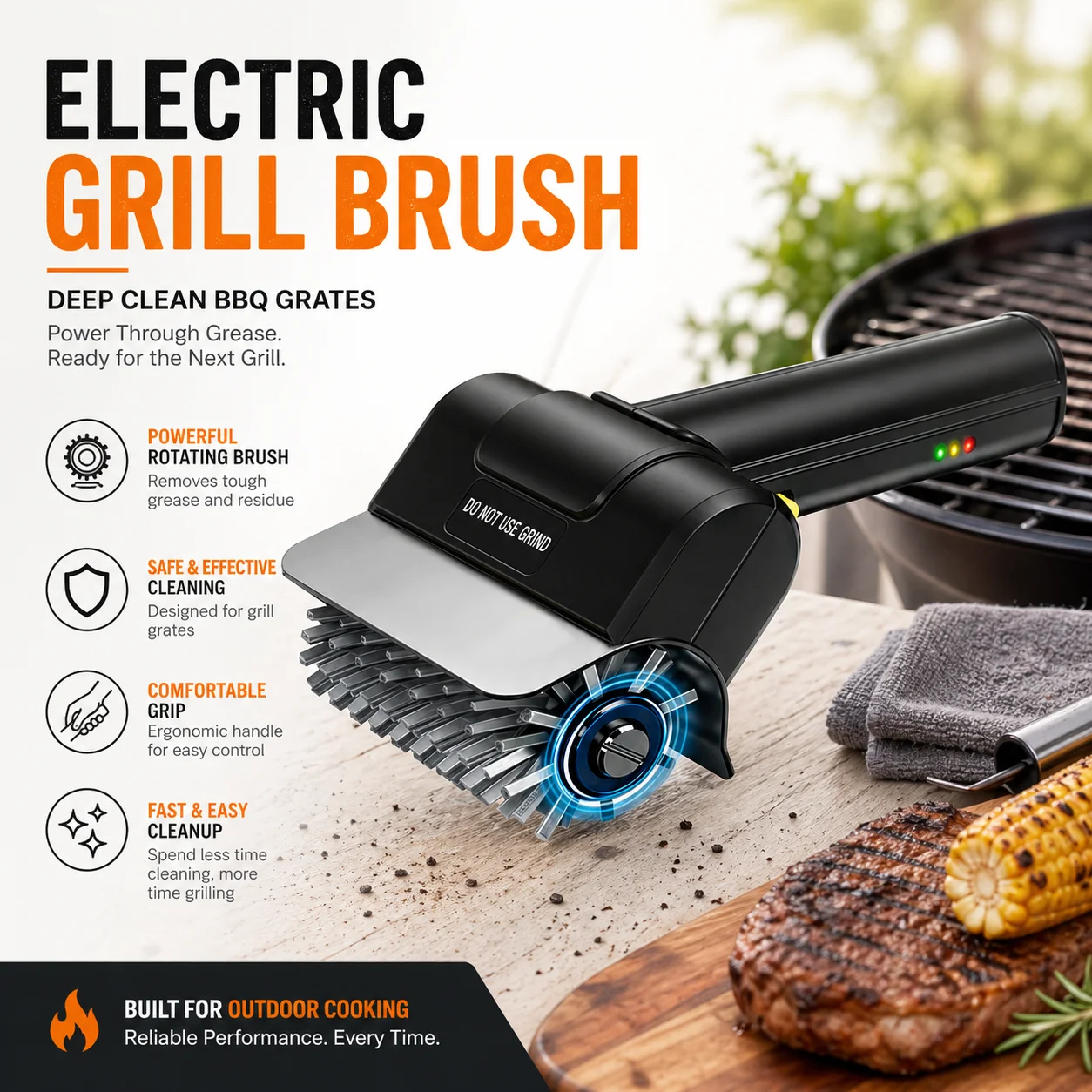 Electric Grill Brush Handheld BBQ Cleaning Tool With Stainless Steel Roller Brush For Grates Rust Stains Kitchen Outdoor
