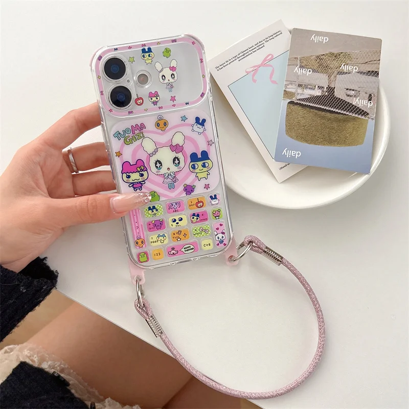 

Kawaii Pink Cartoon Keyboard Animal Phone Case For iPhone 17 Pro 16 15 Pro Max Cover with Chain Shockproof Cute Cases