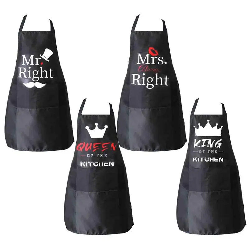 Funny Couple Aprons Kitchen Aprons Soft 2pcs Wear Resistant Waterdrop Resistant Non Fade Mr And Mrs Couple Aprons Set