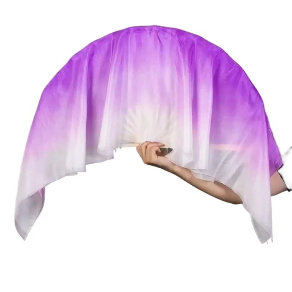 31cm Bamboo Chinese Short Bellydance Fan Dancer Practice 10cm Half Circle Silk Veil Pairs Yangko Dance Bamboo Fans Multicolors