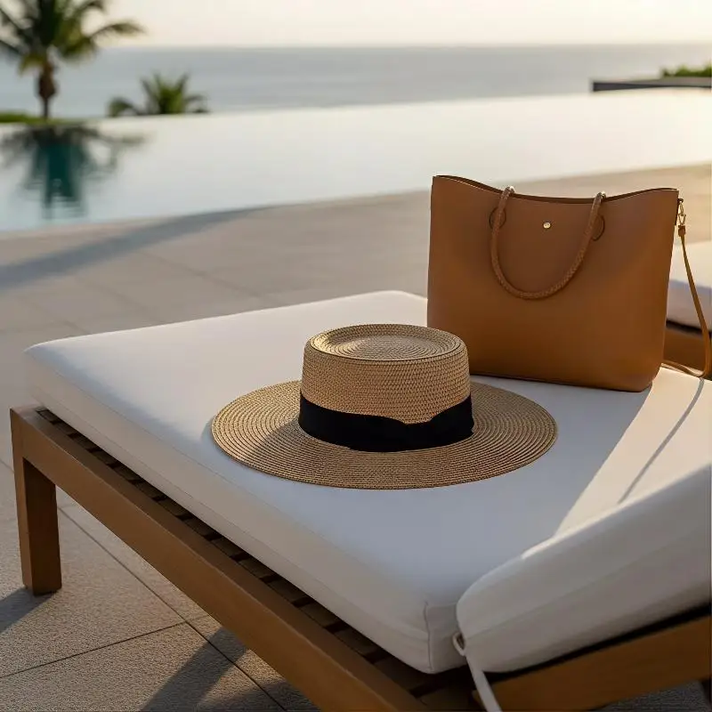 Fashion French Style Flat Top Straw Hat Beach Sun Hat Travel Vocation Women Summer Straw Hat