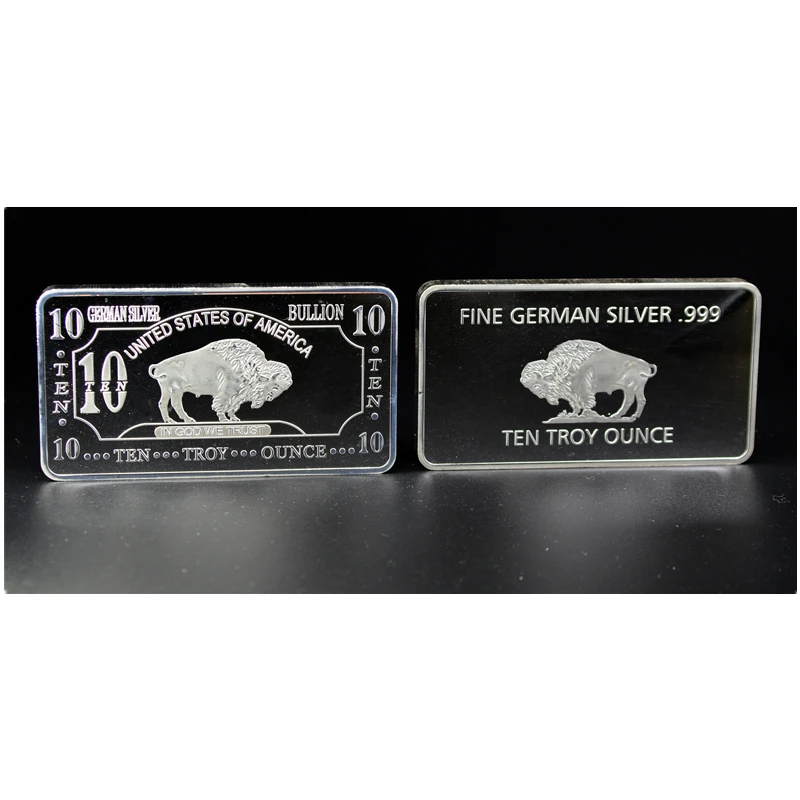 Non Magnetic 10 OZ  Buffalo USA Badge Silver Plated Coin  German Collectible Decoration Commemorative Vacuum Sealed Pack Bar