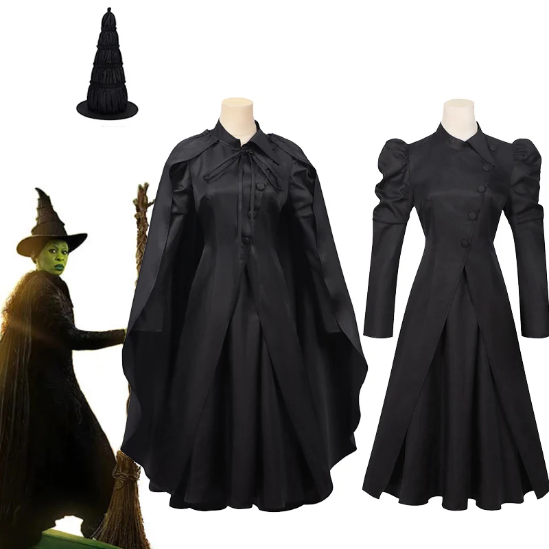 Wicked Glinda Elphaba Cosplay Witches Costumes Clothes Movie Party Role-playing Pink Suit Black Cape Dress Ball Gown Robe Hat