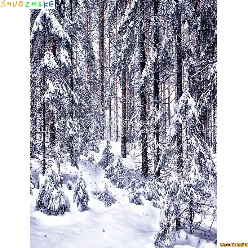 قطرات خلفية للتصوير الفوتوغرافي للغابات الشتوية ، طريق مغطى بالثلوج ، ندف الثلج ، أشجار التنوب ، خلفية الصورة ،