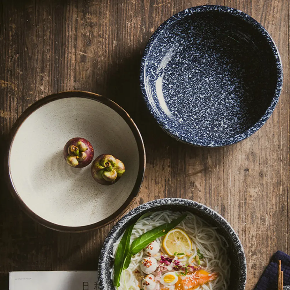 Tazón de cerámica para ensalada, artesanía fina, superficie delicada y lisa, fácil de enjuagar, inspirado en lo japonés, para fideos, arroz, sopa, frutas, ramen, 1 ud.