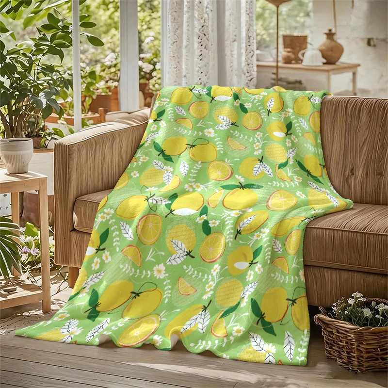 Yellow Lemons LeavesFlannel Blanket Warm Soft Halloween Christmas Couch Warm Cozy Decorative Decor Gift for All Season