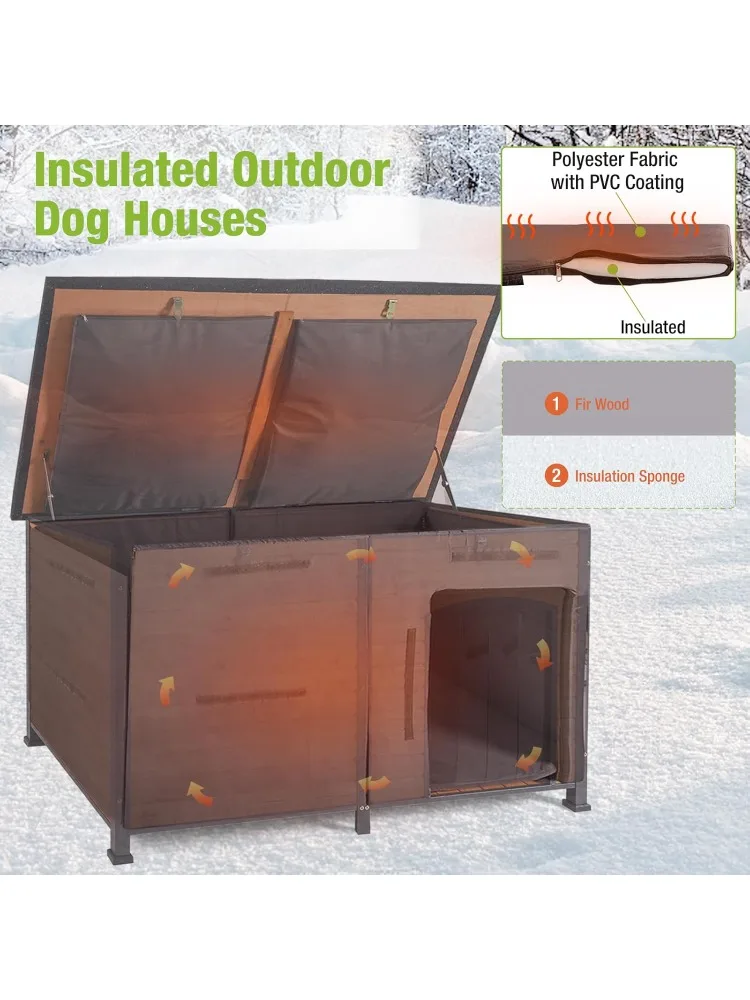 Dog House Insulated Outdoor Dog Kennel with Liner for Winter Extra Large, 35.4