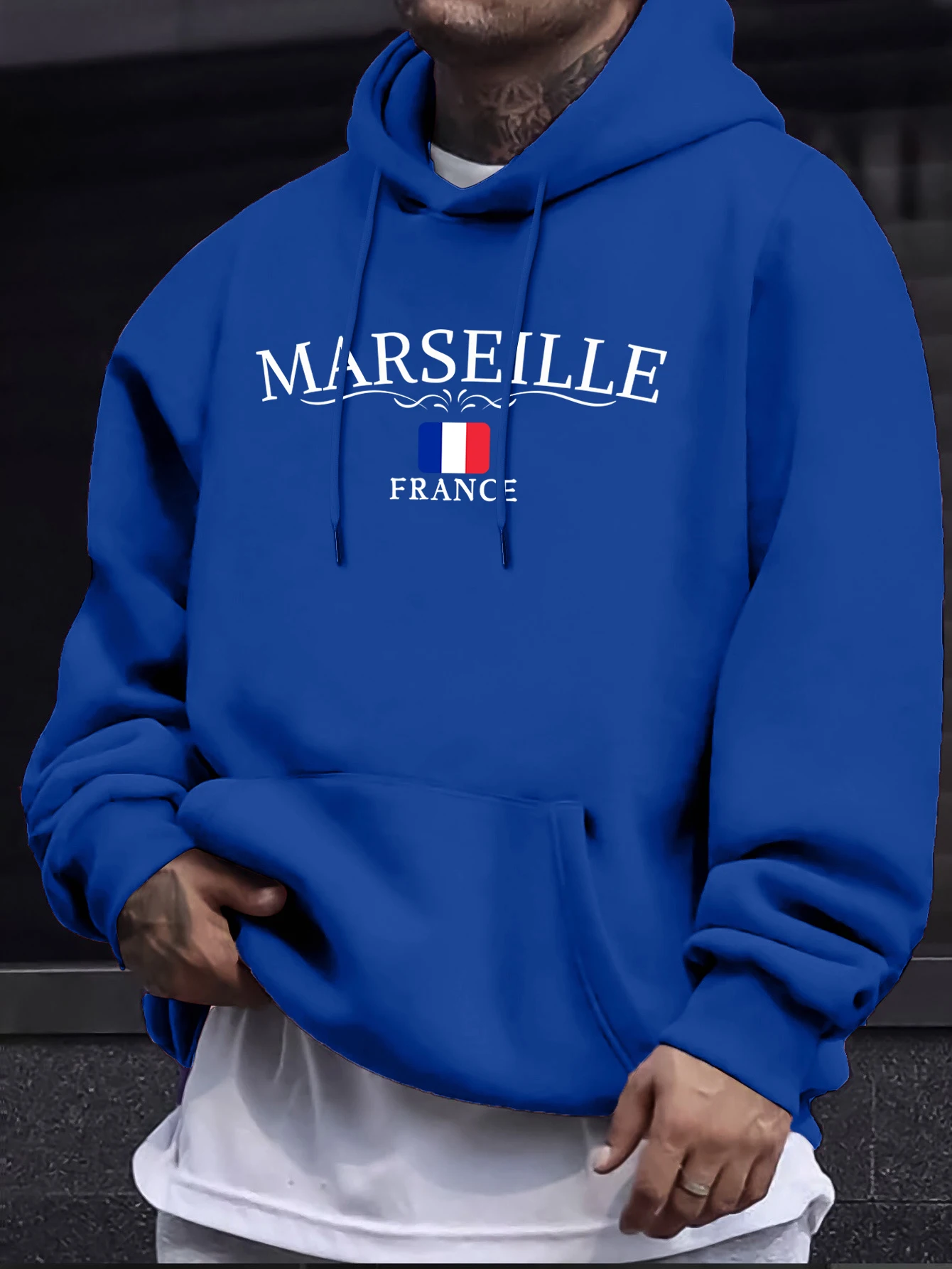 Marseille Frankreich Brief Und Flagge Drucken Fleece Op Mann Straße All-Match-Sweatshirt Herbst Warme Pullover Casual Sport Hoodie