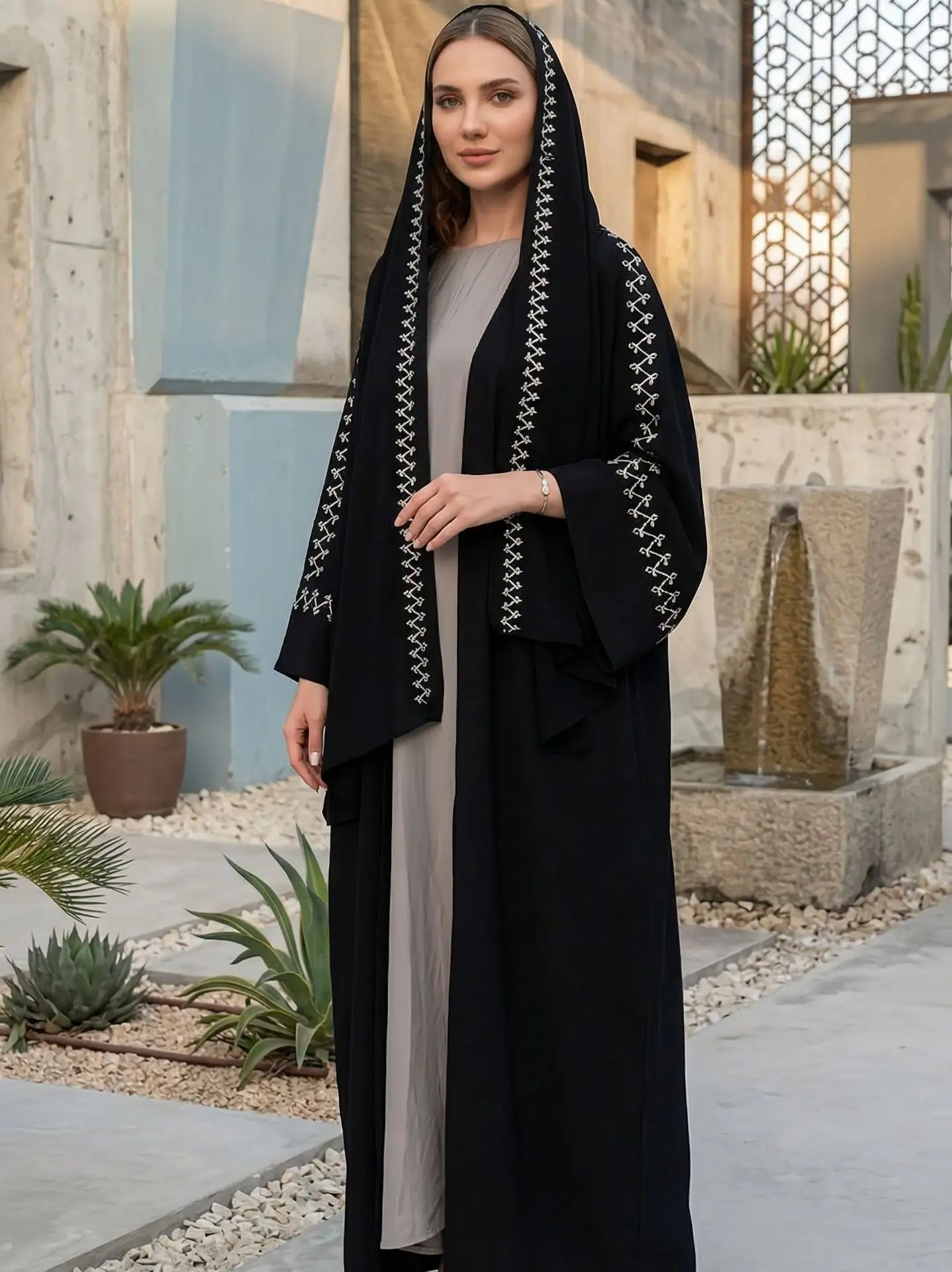 

Праздничное платье-абайя из Дубая, турецкий кафтан, женское мусульманское платье с хиджабом, вышитое кимоно-кардиган, исламская джалабия, роба, марокканский кафтан, женское платье